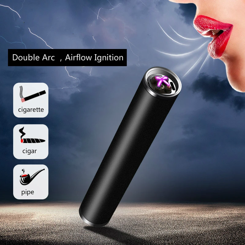 Креативная ветрозащитная дующая USB Зажигалка для дуговой зарядки двойная
