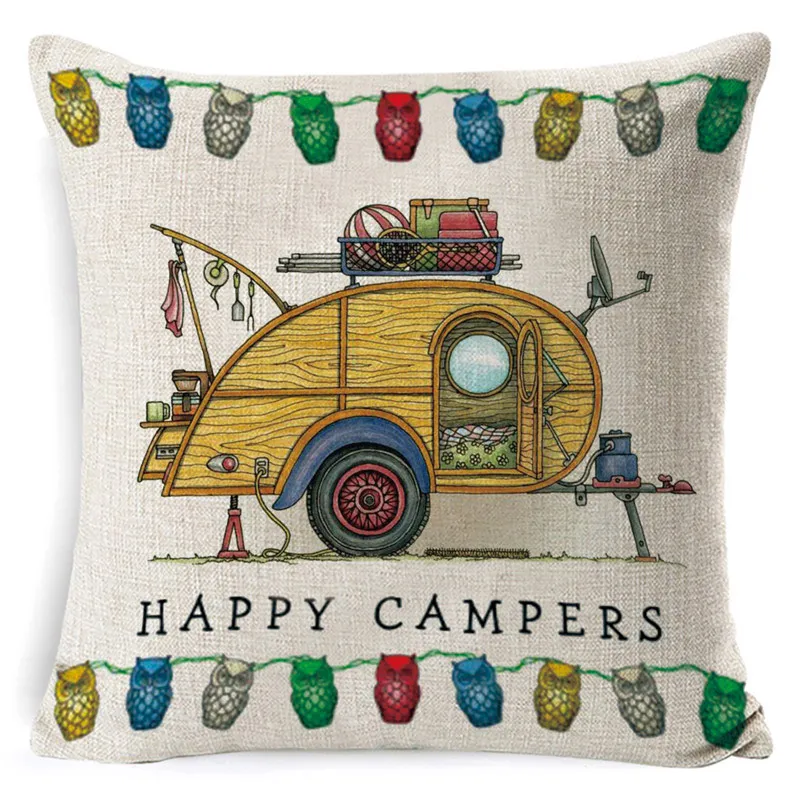 SLP0012-4 Льняная наволочка «Happy Camper», наволочка с надписью, наволочка с изображением автомобиля для дивана, спальни, украшения дома, 45 см* 45 см, cojines - Цвет: SLP0012-4