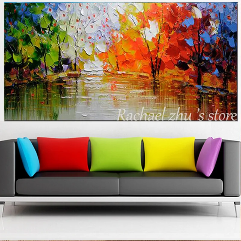 Большая ручная роспись абстрактный цвет деревья пейзаж масляная живопись на
