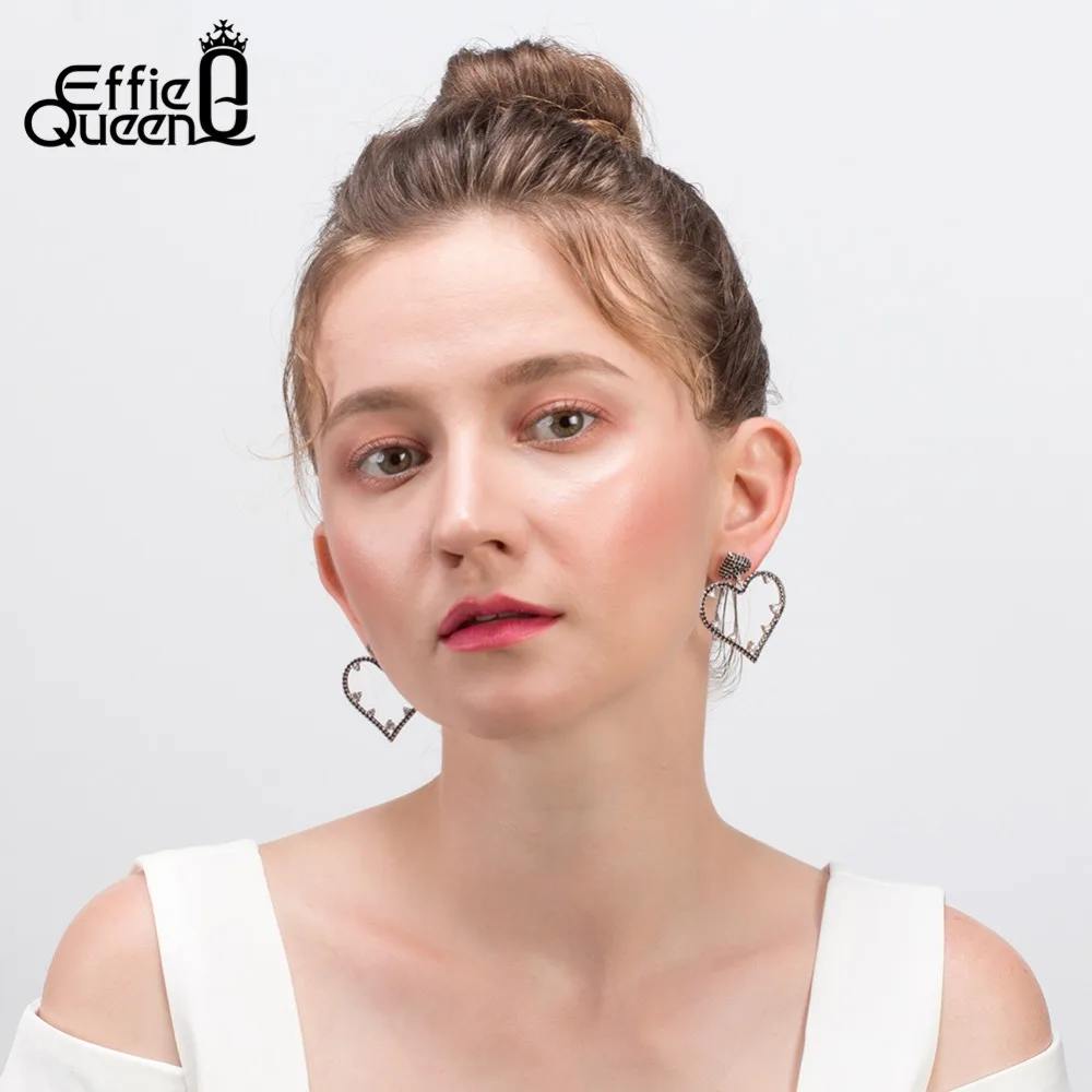 Effie Queen инкрустированные и вырезом в форме сердца свисающие серьги для женщин с AAA