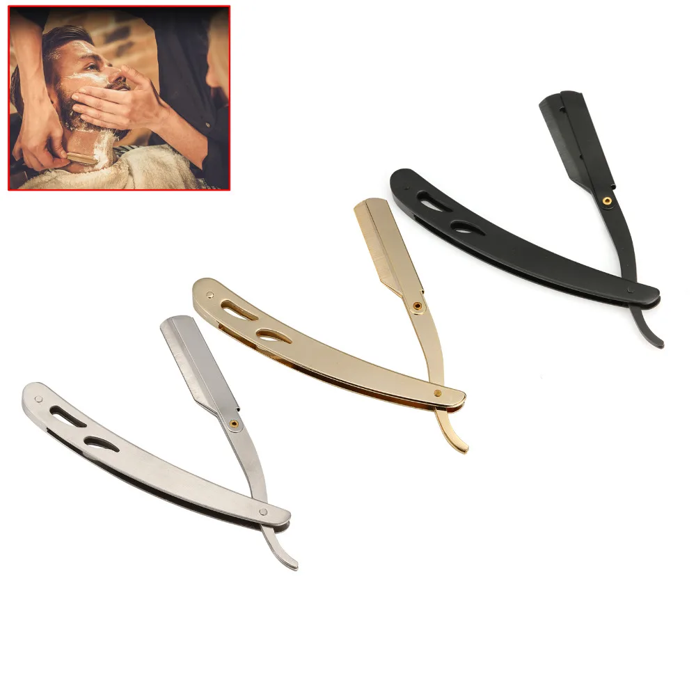 

Black /silver/gold Straight Barber Edge Razor Folding Shaving Knife 11 Carbon Steel Blades