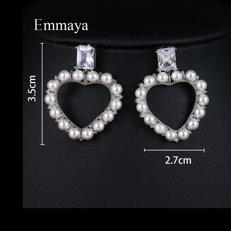Ювелирные изделия Emmaya блестящие CZ сердца из циркония жемчужные серьги-гвоздики pendientes boucles d'oreilles oorbellen Вечерние