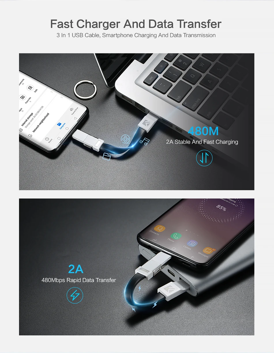 FLOVEME 3 в 1 СВЕТОДИОДНЫЙ модуль панели управления Тип usb C кабель системы освещения кабель для iPhone samsung 2A мини зарядное устройство для ключей зарядки Кабели
