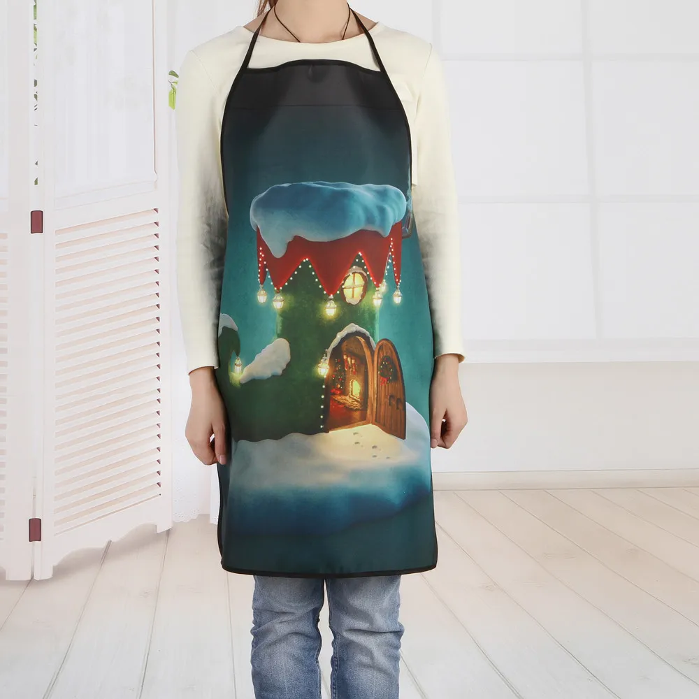 Рождественские кухонные женские фартуки, Рождественские декоративные фартуки для взрослых женщин и мужчин, вечерние фартуки для готовки, Аксессуары для выпечки#10