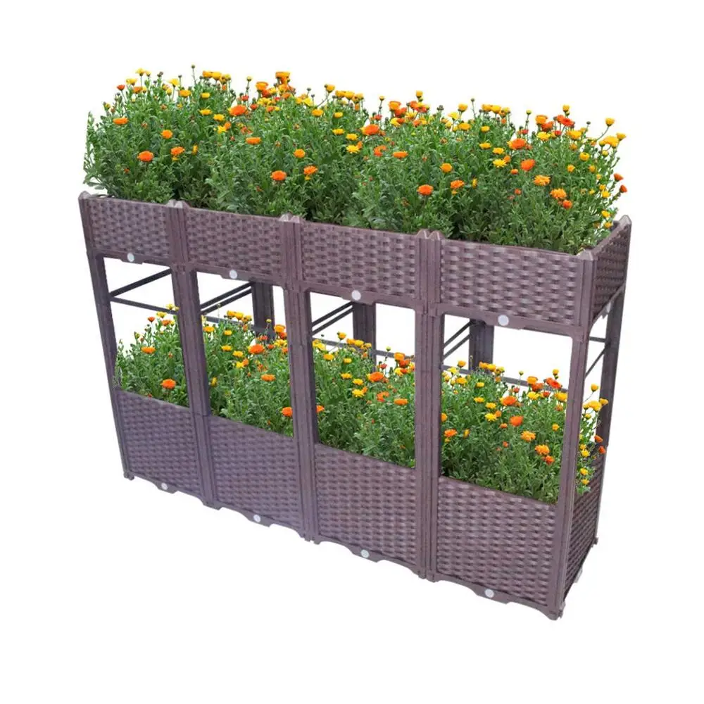 

Double Layer Garden Indoor Outdoor DIY Plastic Planter Grow Box Vegetables Flowers Succulents Brown HP00-19