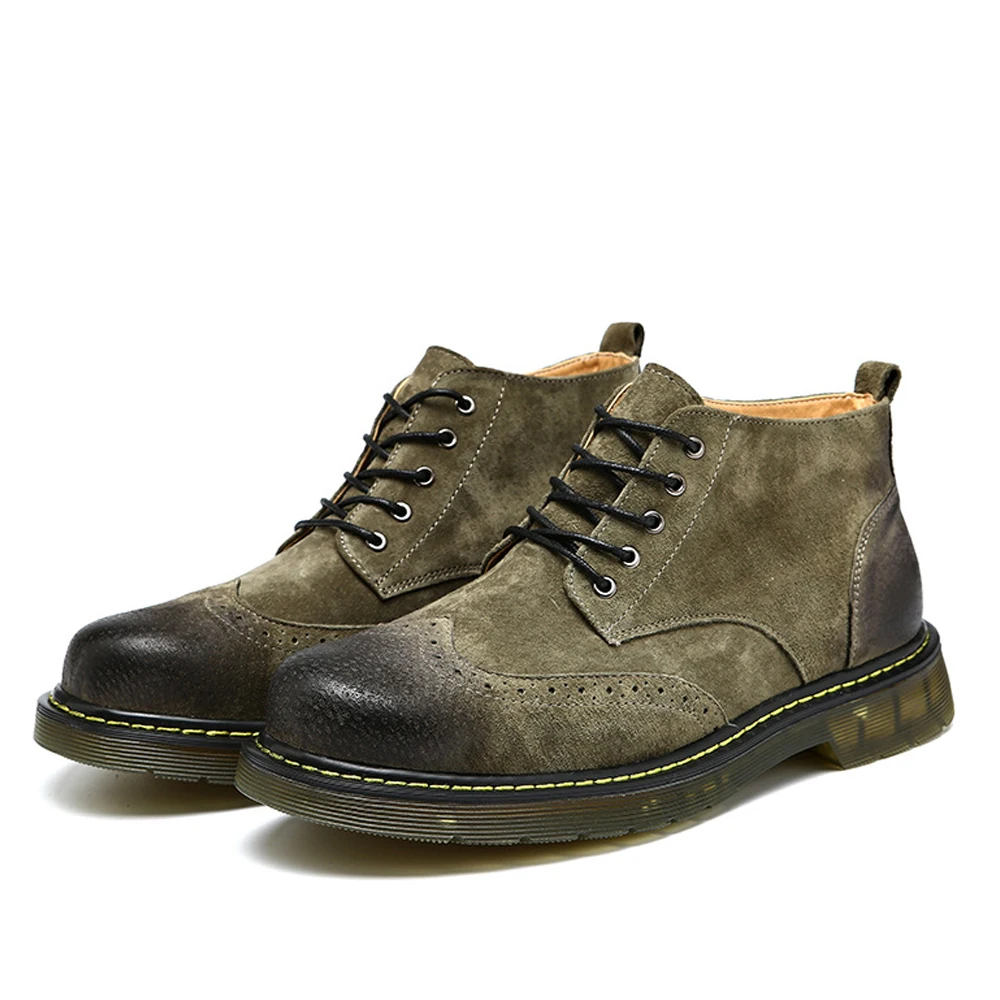 QFFAZ 2018 New Men Ankle Boots Fashion Spring Footwear Suede Leather shoes Lace Up Casual Short Boot Brown Khaki | Обувь