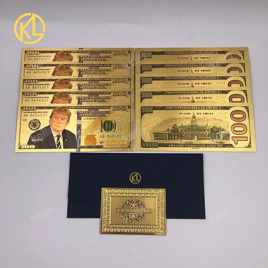 10 шт./лот Дональда Трампа доллар США золото 24k позолоченный 1000 USD банкнот