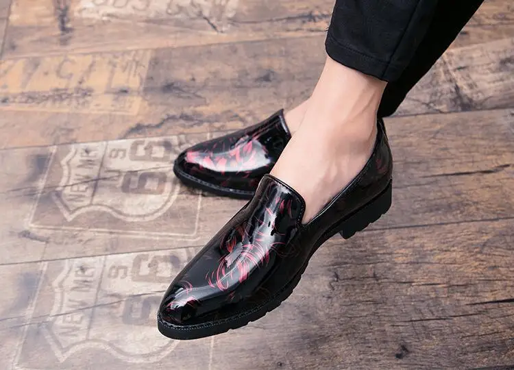 Genuine Patent Leather Men's Dress Shoes Printed Gradient Moccasin Gommino Low Heel Smart Casual Driving Height Increasing | Обувь