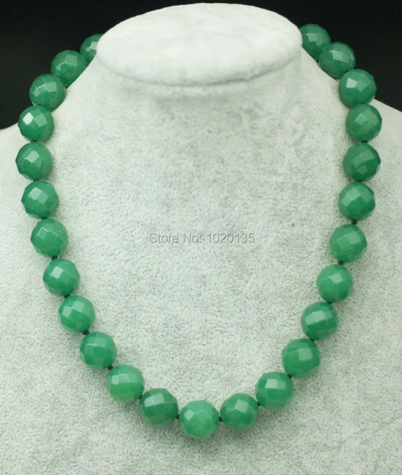 

wow! 14mm green jade beads round faceted necklace 18inch wholesale beads nature FPPJ