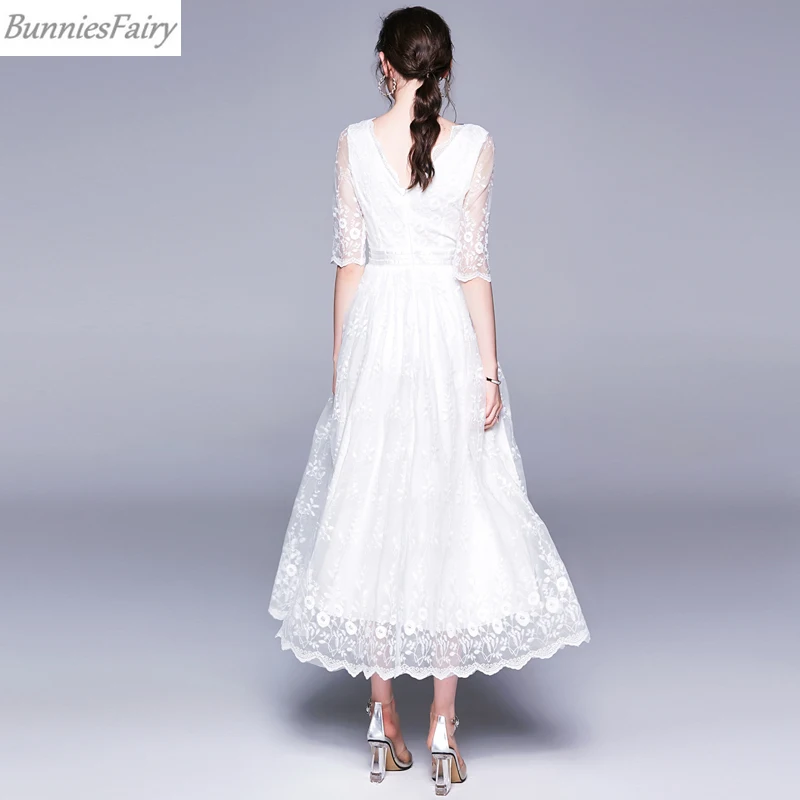 BunniesFairy 2019 летнее Новое Женское милое белое платье принцессы с цветочной вышивкой