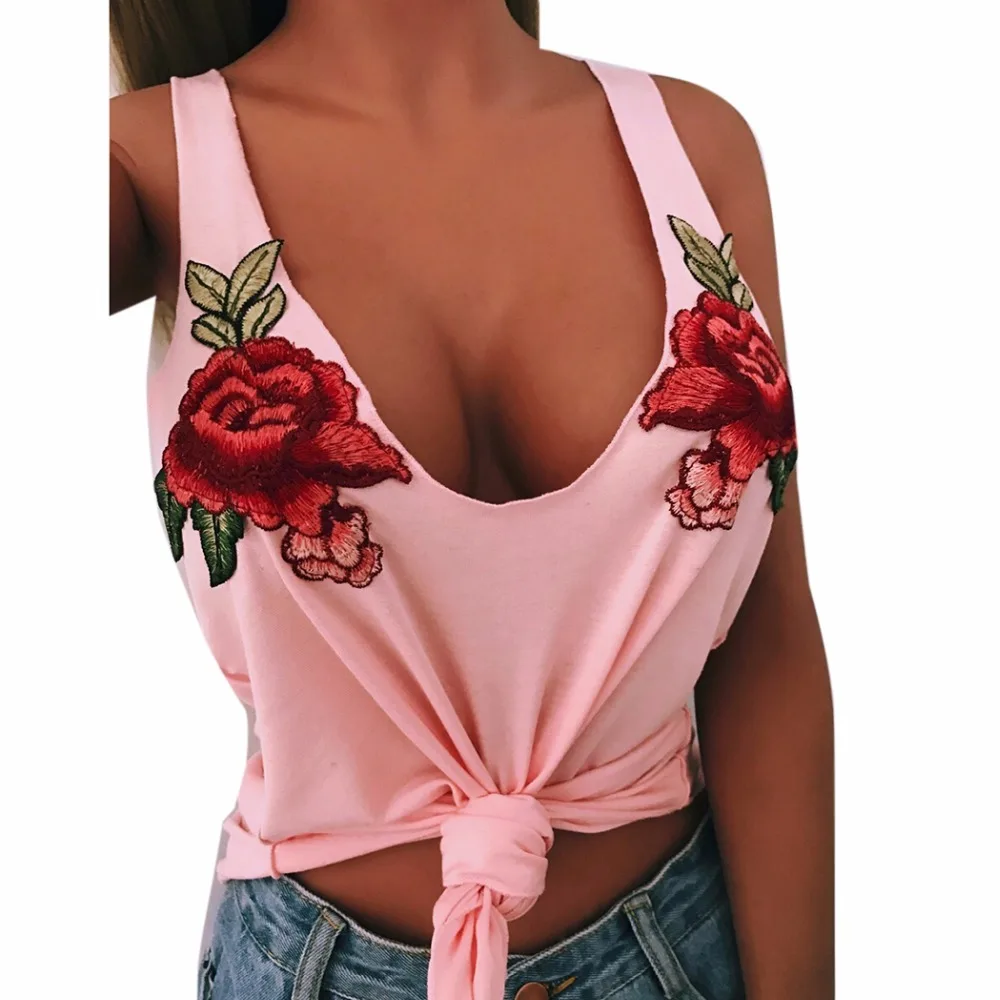 Новые пикантные летние Для женщин Женская Цветочная вышивка бюстье топы из
