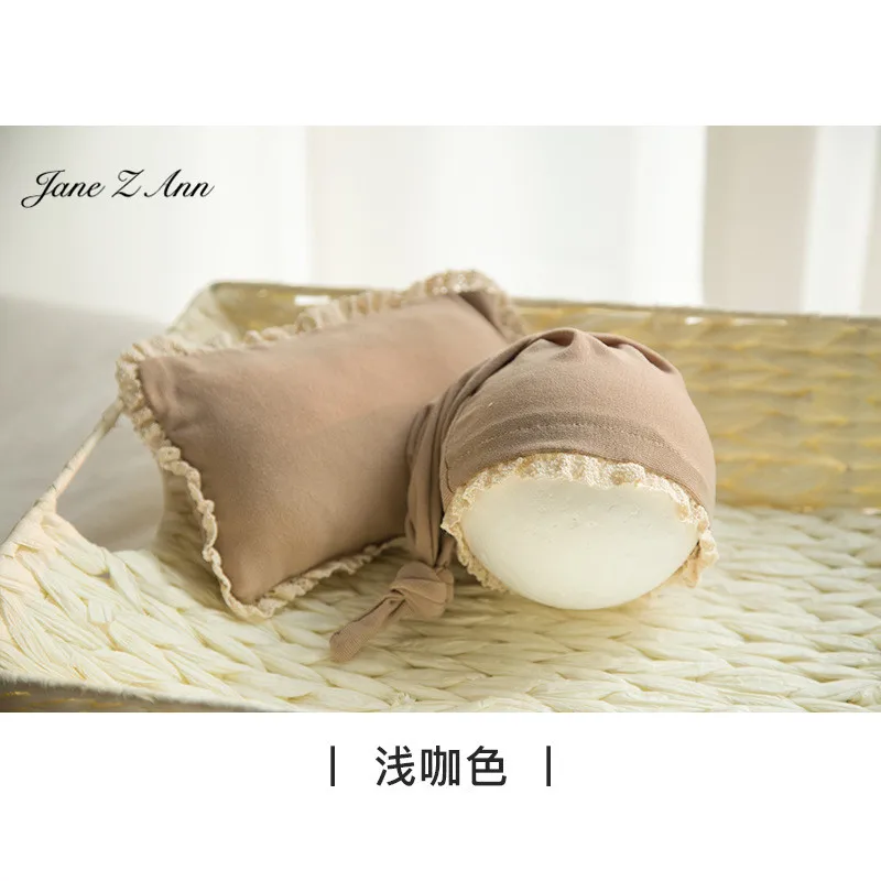 Jane Z Ann Newborn photography props baby studio 6 colors cotton lace hat+ pillow photo shooting accessories | Детская одежда и