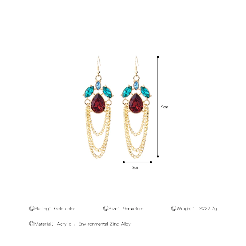 Большие висячие винно красные капли воды Многослойные звенья цепи серьги