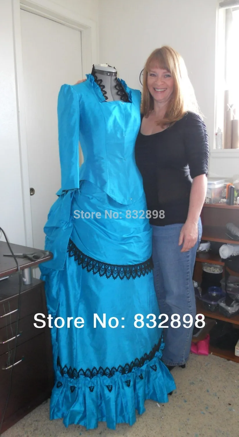 

Long Blue Victorian Bustle Dress Theare Movie Dresses