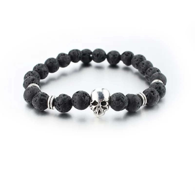 2016 New Fashion Natural Stones Skull Bracelet For Women Lava Stone Beads And Tiger Eye Men yoga | Украшения и аксессуары