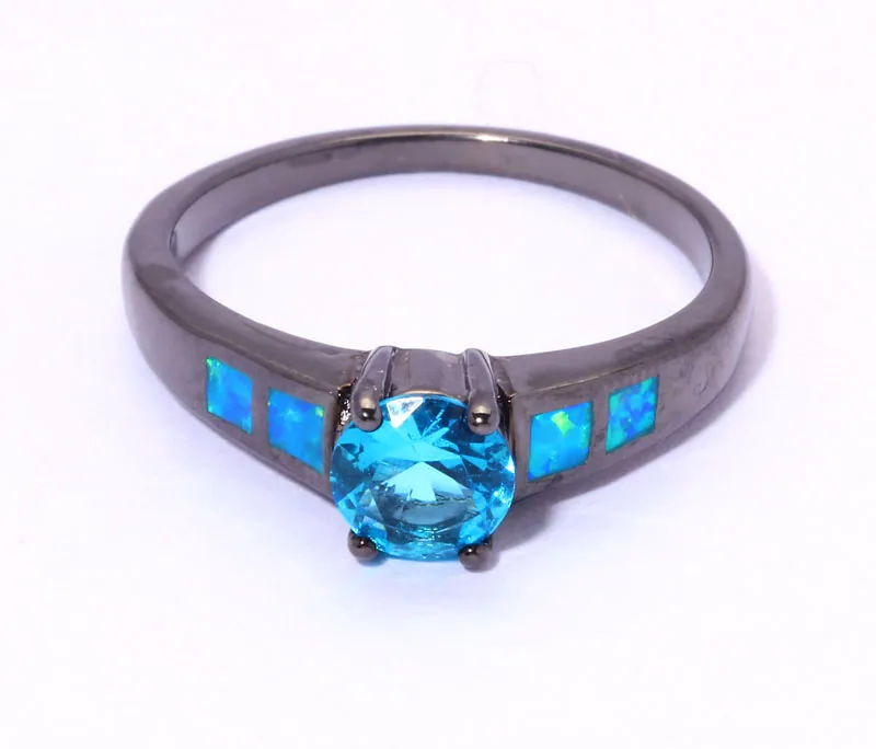 Благородно! Женское кольцо с синим огненным опалом и цирконием элегантные модные