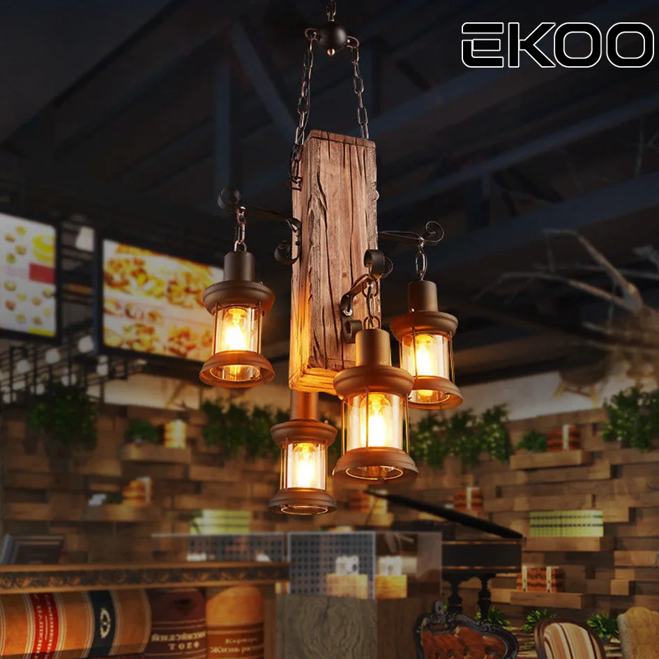 EKOO 4 головки деревянная люстра железная лампа промышленный деревенский