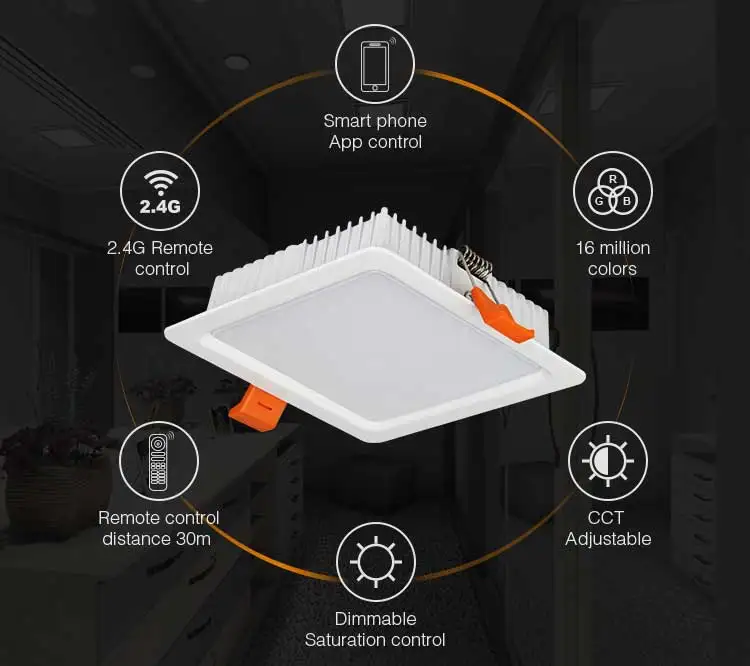9 Вт RGB + CCT светодио дный светильники Ми свет квадратный AC85 265V затемнения
