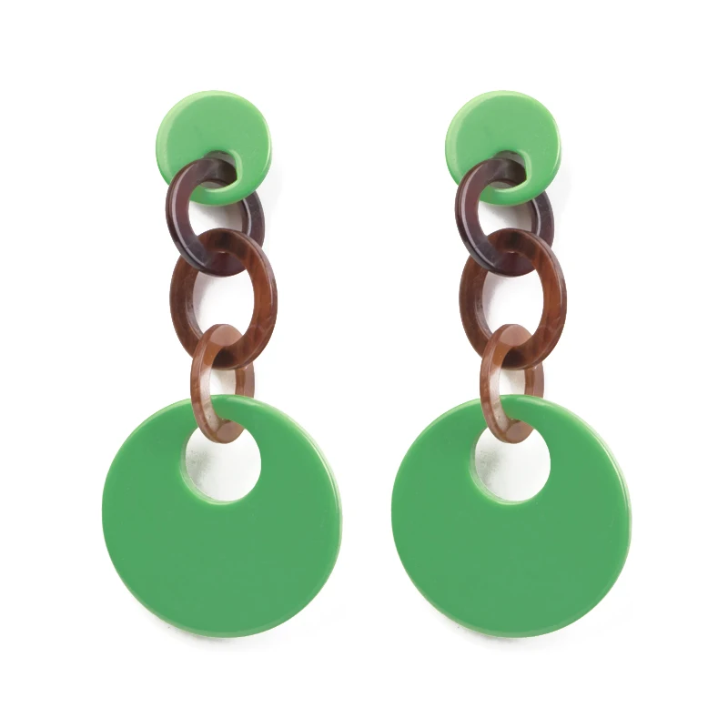 light green GuanLong трендовые Модные Акриловые серьги для женщин, большие круглые геометрические свисающие серьги из смолы, богемные ювелирные изделия, черные серьги - Окраска металла: light green