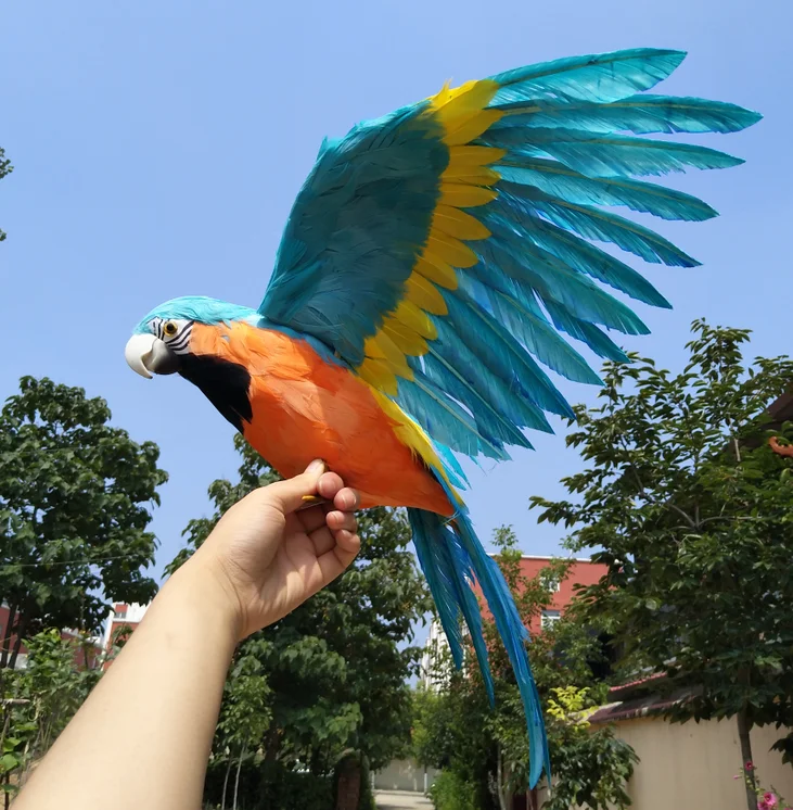 

large 42x60cm simulation parrot,Handmade model,foam&blue feathers spreading wings parrot prop,garden decoration toy w0762
