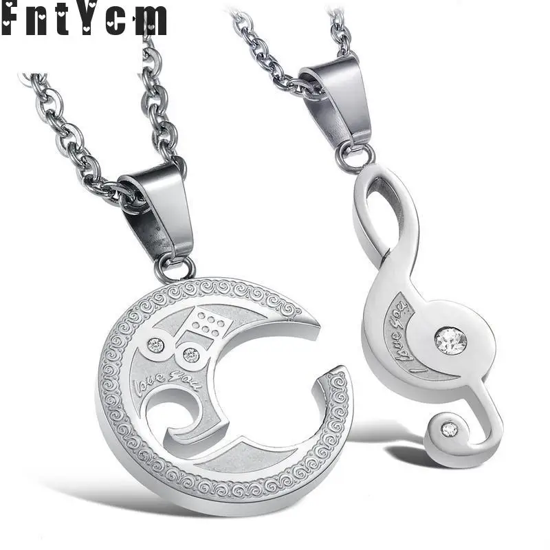 

Lovers' 2pcs Stainless Steel I Love You Music Note Engraved Couple Music Note Chain Puzzle Pendant Necklace For Best Friends