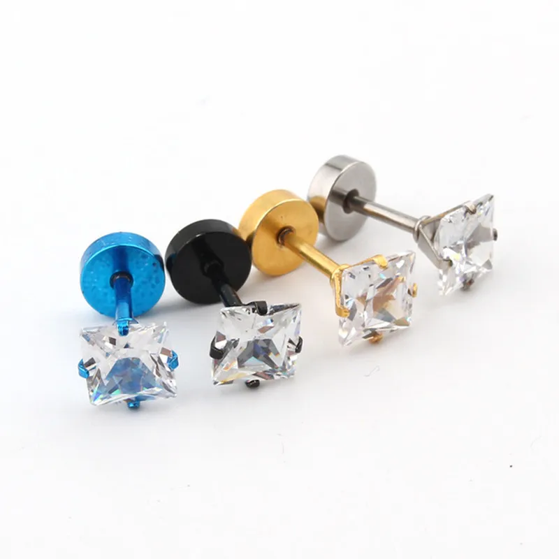 1 пара Punk площади прозрачные серьги стержня для Для женщин мужчин Блеск Циркон