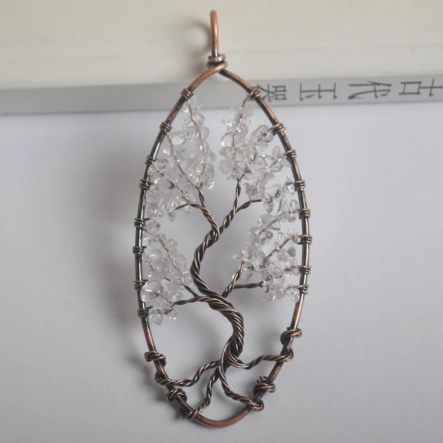 Натуральное дерево жизни ручной работы, прозрачный кварц, бронза, медная проволока, обруч, драгоценный камень, подвеска, ювелирные изделия S1310