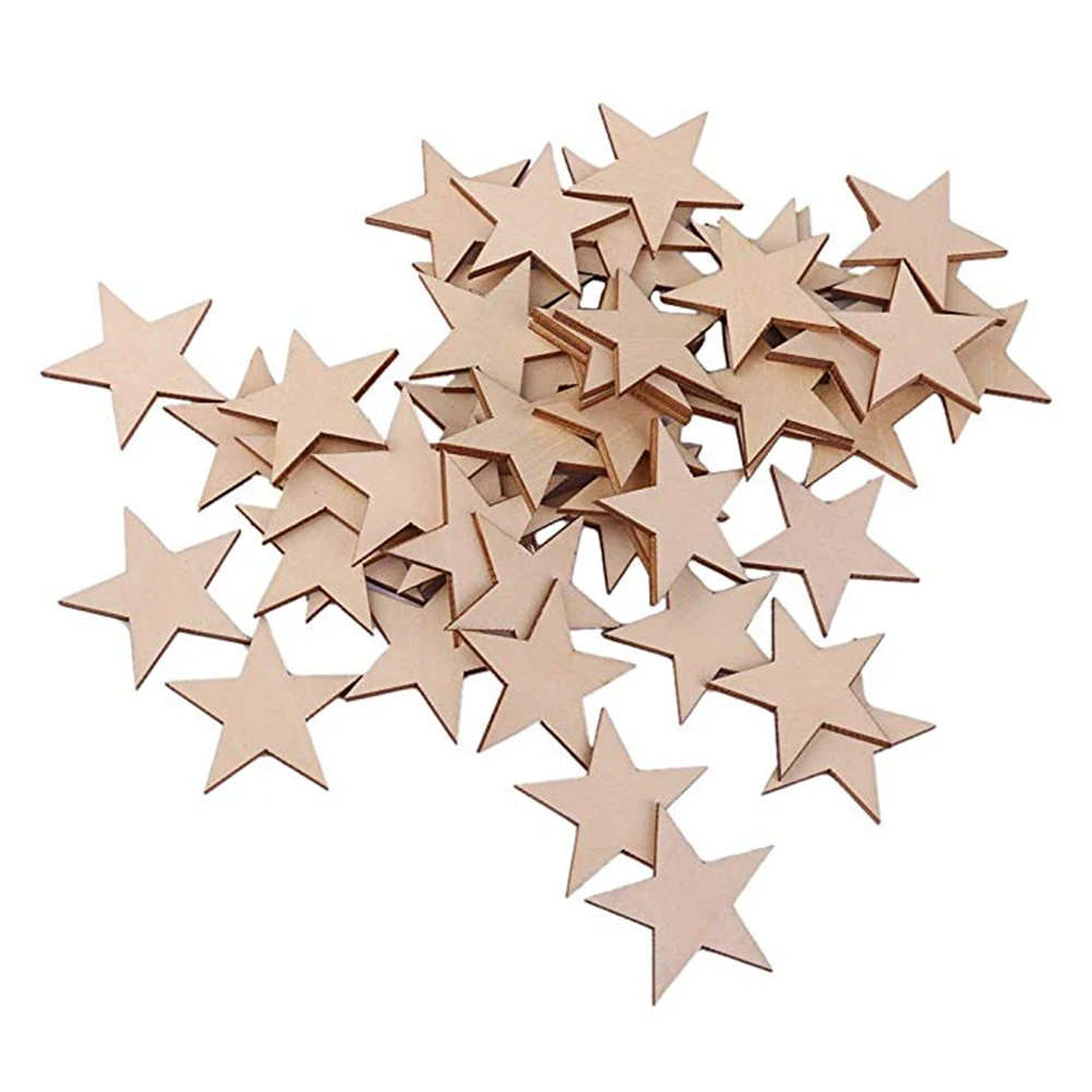 50 Pcs Wood Slices Wooden Stars Shape Craft Mini Star Embellishments For Wedding Crafts Making Colorful | Дом и сад