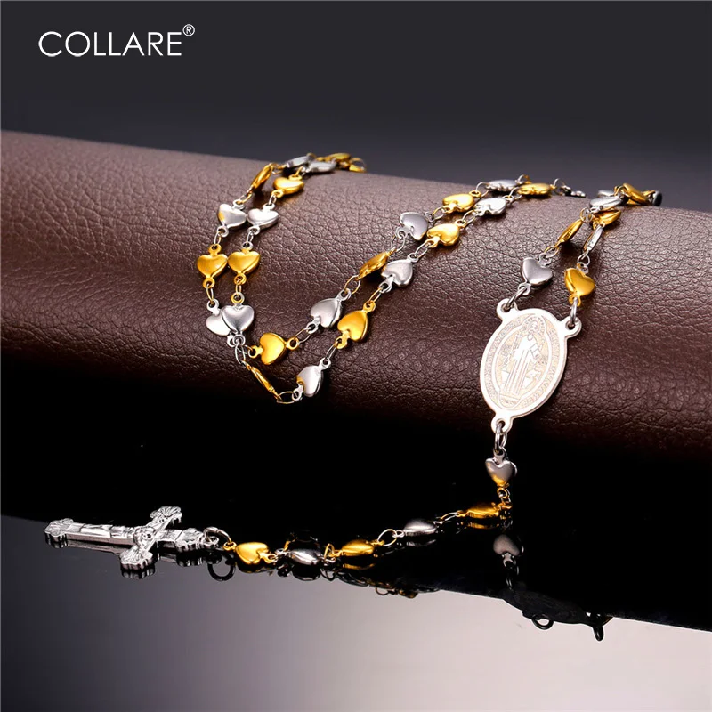 Ожерелье из нержавеющей стали с цепочкой крестом в форме сердца|rosary necklace|cross