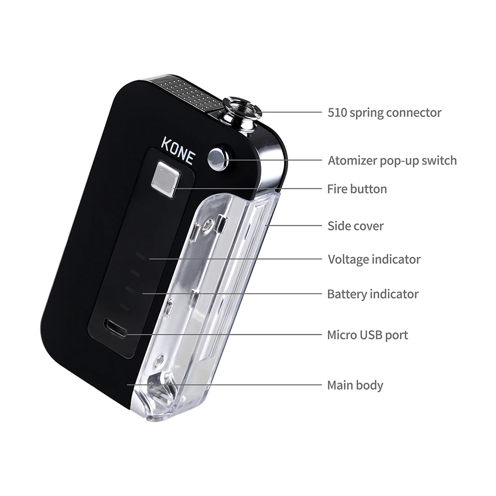 Мод для вейпа LTQ VAPOR Kone аккумулятор 900 мАч бак КБР 510 Thread атомайзер электронная