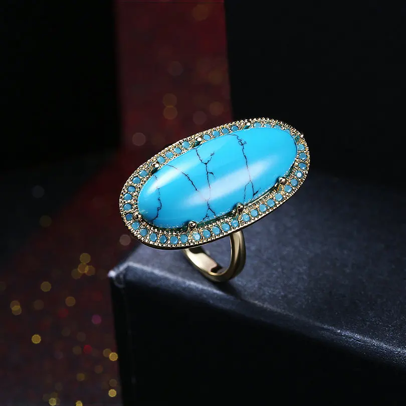 Jenia High Huality Luxury Gold Color Oval Blue Main Stone Finger Ring For Women Jewelry CGEMR002 | Украшения и аксессуары