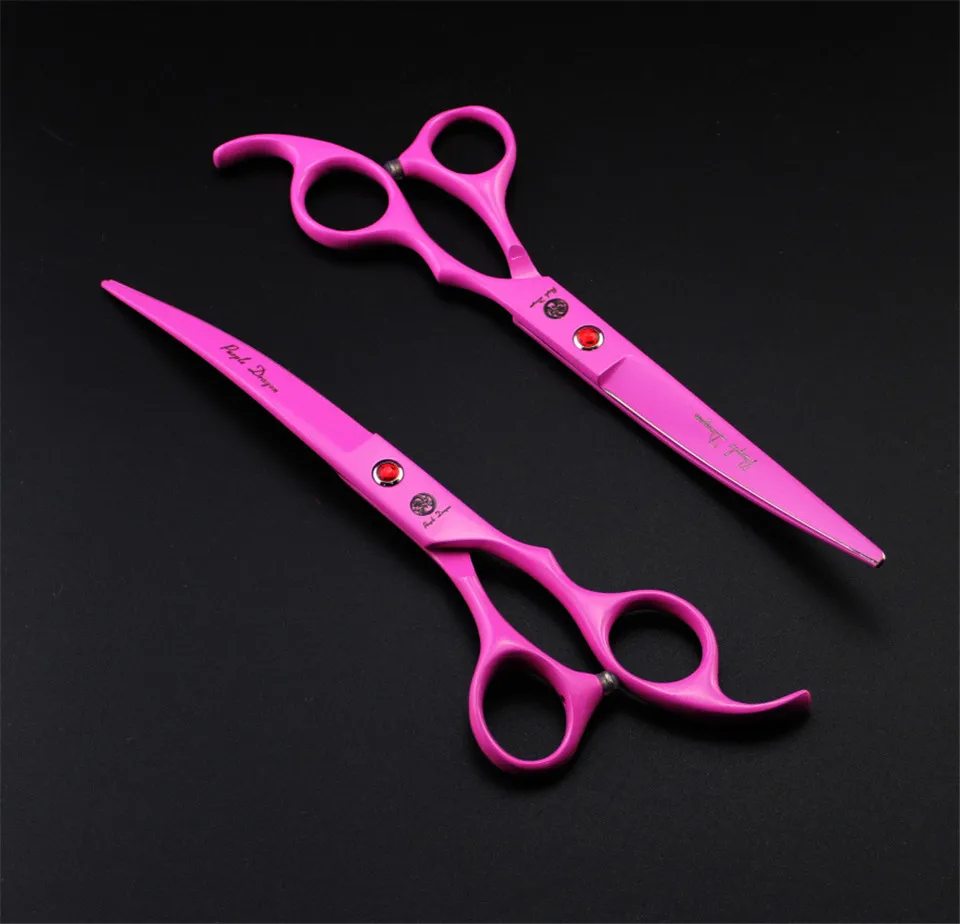 Professional Pet Grooming Scissors Sets 7.0 inch Pink Straight &amp Thinning Curved High Quality Shears 4pcs Set |