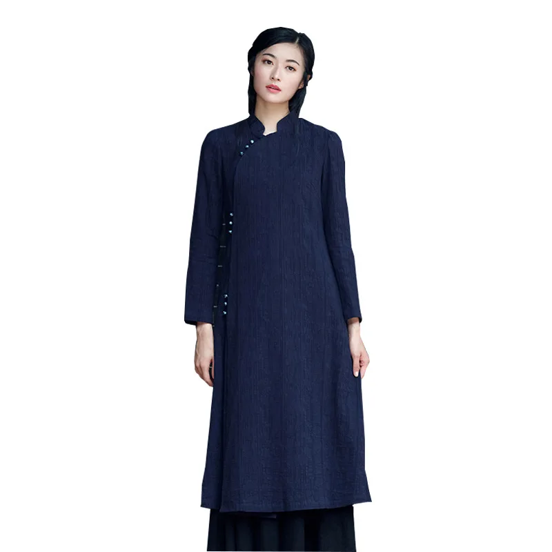 Long Sleeve White Solid Dress Spring Fall Women Dresses Vintage Chinese Cheongsam Linen Qipao Robe Femme Vestido | Тематическая