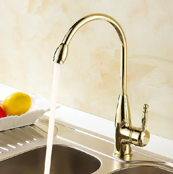 Роскошные золотые Ti PVD/хром твердая латунь на бортике поворотный носик кухонная