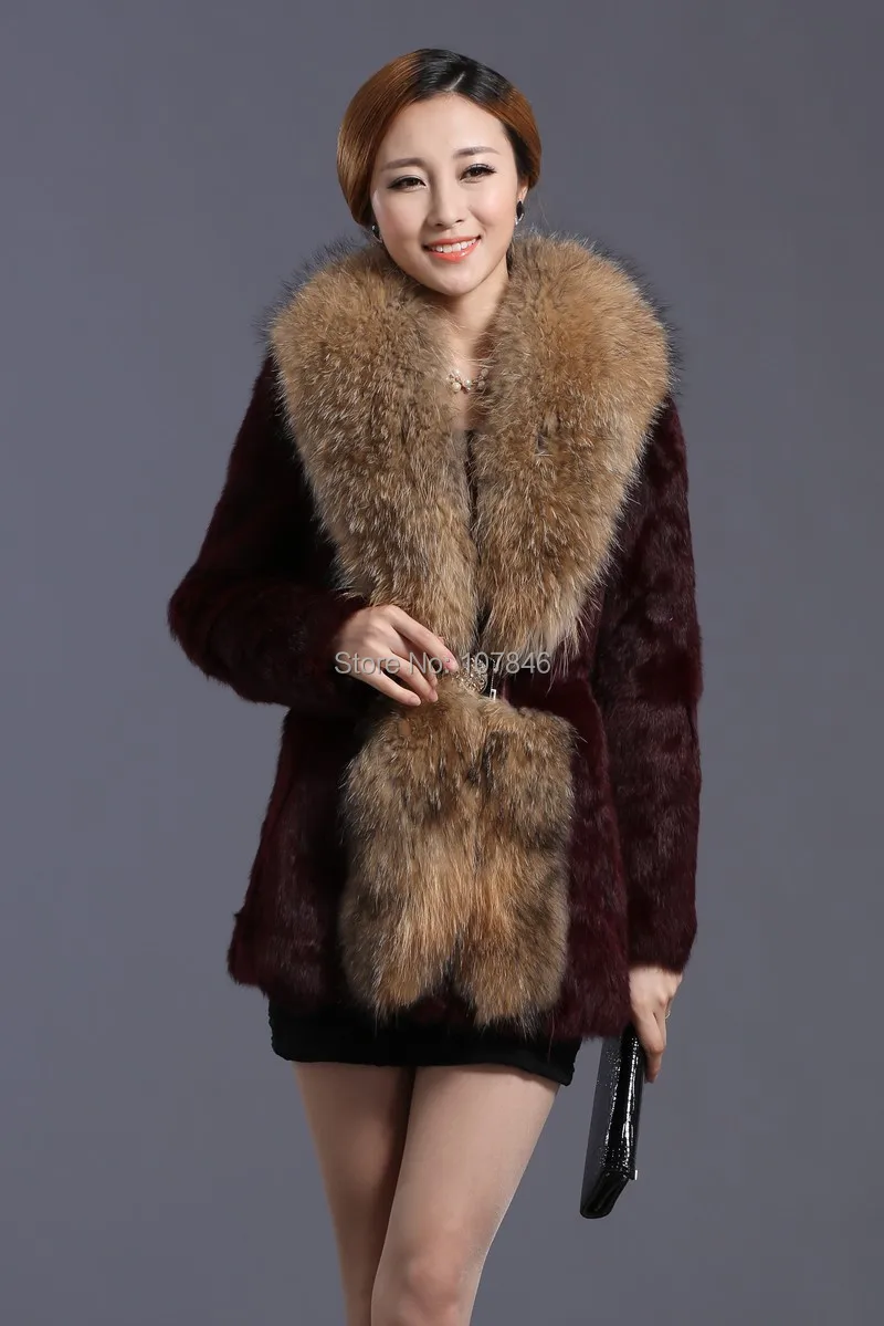 2017 Модные женские натуральный кроличий мех Мех животных куртка енота меховой