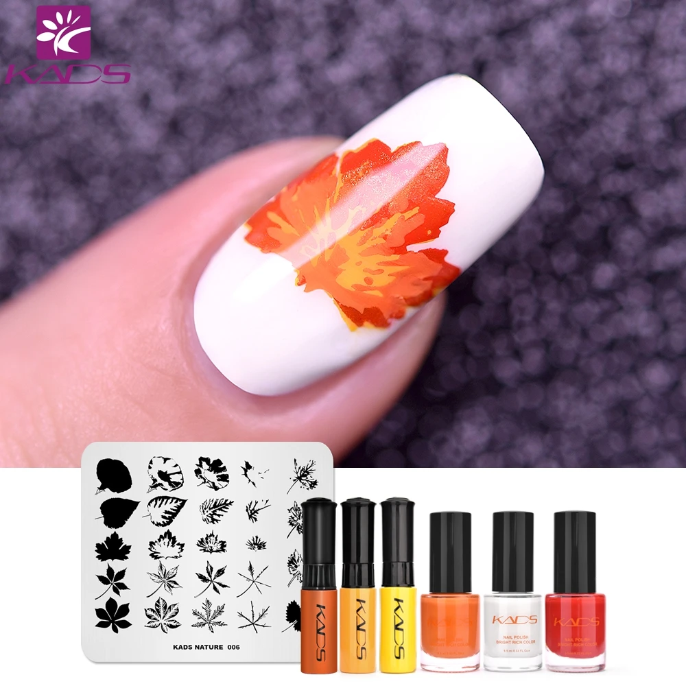 

KADS Tree leaf overprint Nail Stamping SET Nail Stamp Plates Template Image Stencil Nail Stamping Plate Print stamp Polish