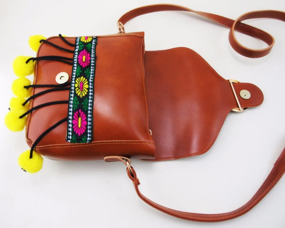 Free shipping Vintage Hmong Tribal Ethnic Thai Indian Boho shoulder message bag PU handmade embroidery floral tapestry 012 | Багаж и сумки