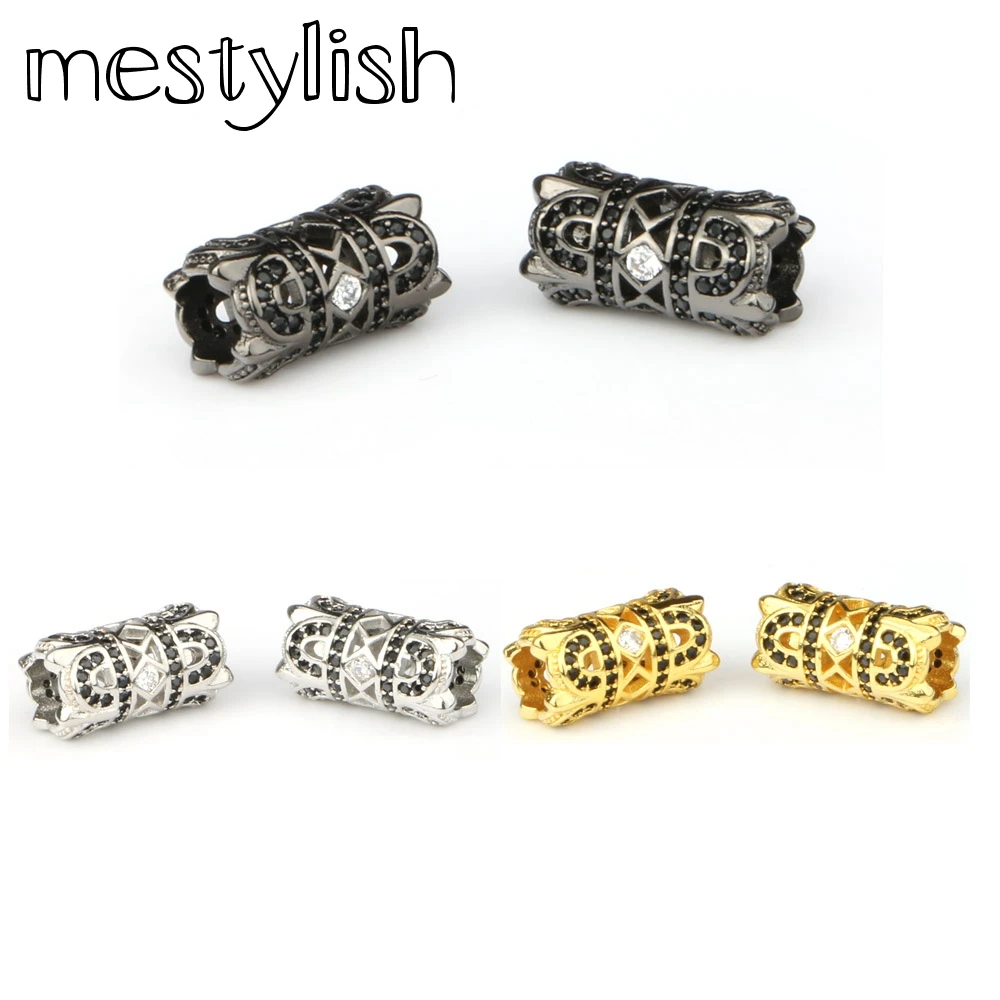 Mestylish 2 шт./лот Двойная корона трубка разделитель бусины с черным Цирконом