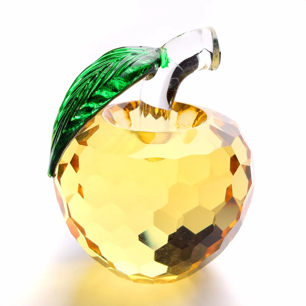 C&ampH New Christmas Gifts 40mm 3D Crystal Yellow Apple Paperweights for Figurine Ornaments Glass Crafts Office Desktop Decor | Дом и сад