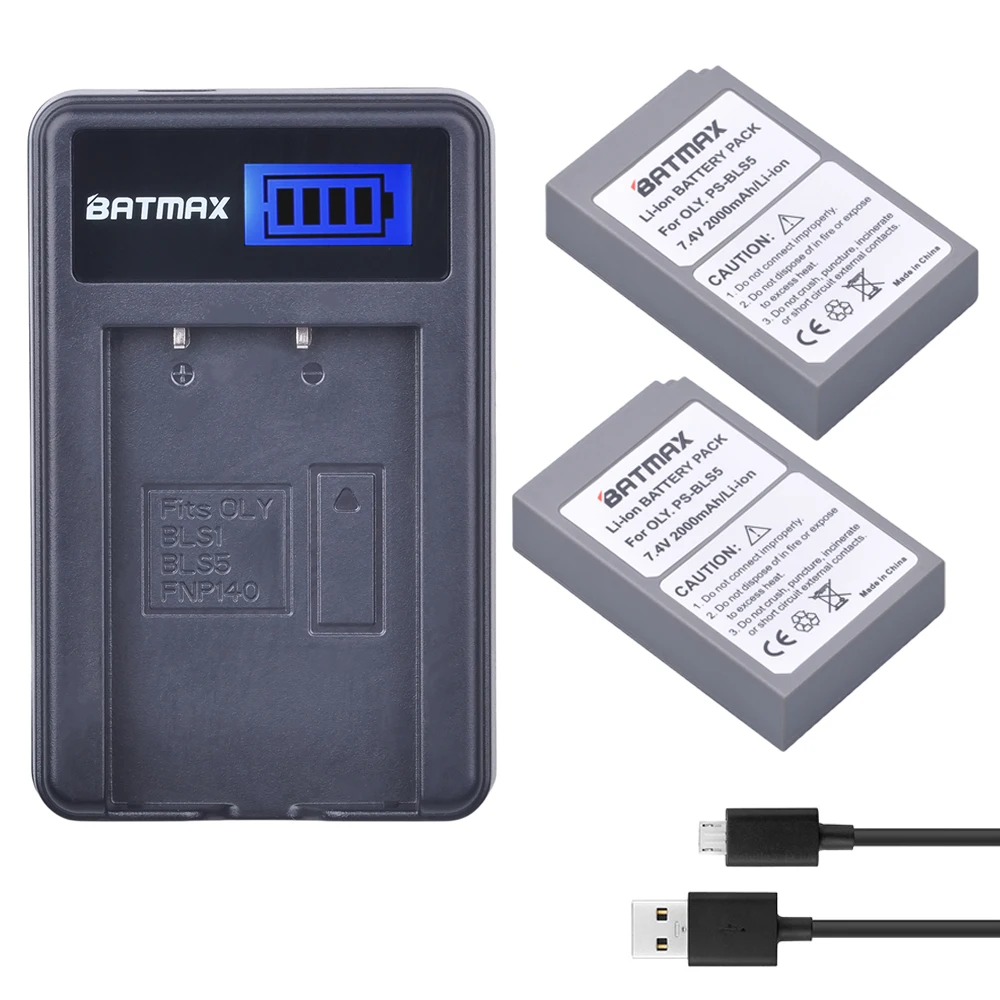 

2Pc PS-bls5 BLS-5 BLS5 BLS 5 BLS-50 Battery +LCD USB Charger for Olympus OM-D E-M10, PEN E-PL2, E-PL5, E-PL6, E-PM2, Stylus 1