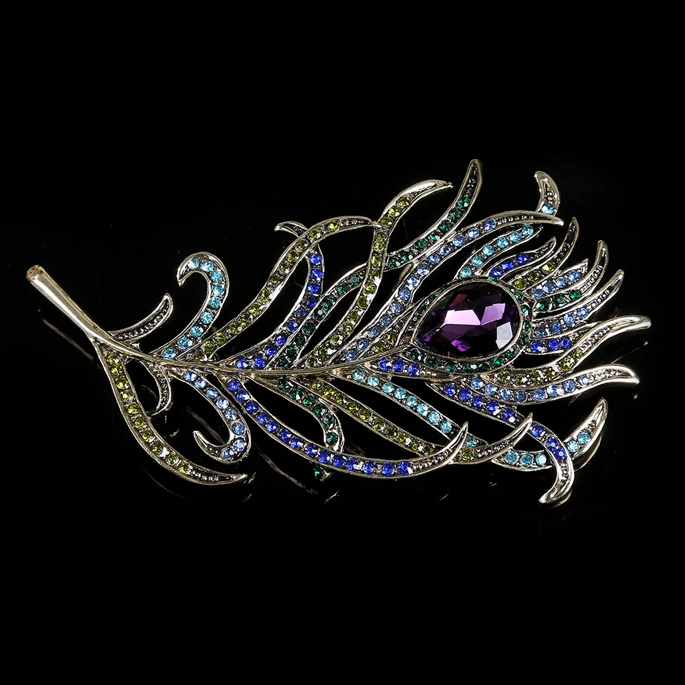 Винтаж Для женщин перо павлина Броши Кристалл Rhinestone Брошь Pin Свадебная вечеринка