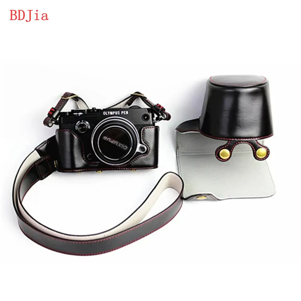 NEW!Pu Leather Camera Bag Case For Olympus PEN-F With Battery Opening+Shoulder Strap Free Shipping | Электроника