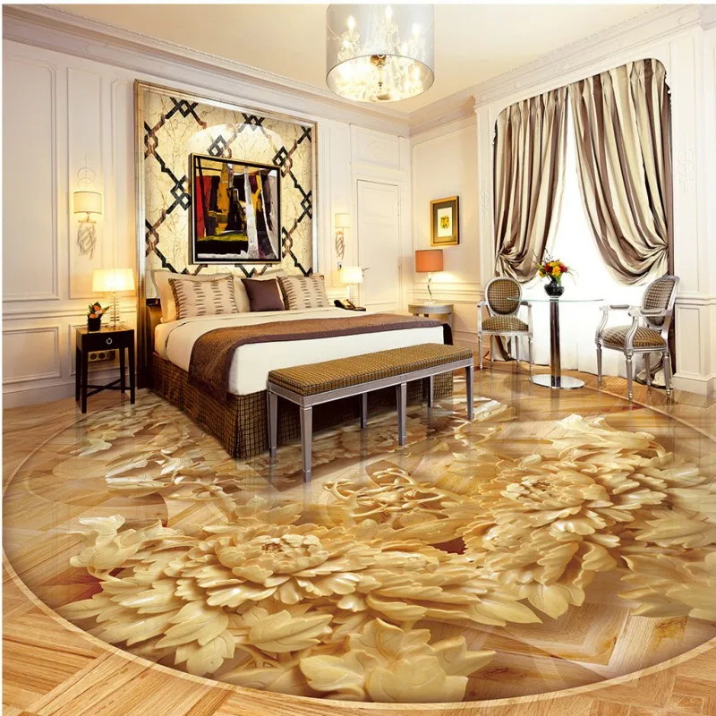 Бесплатная доставка китайская резьба по дереву пион Деревянный 3D Пол живопись