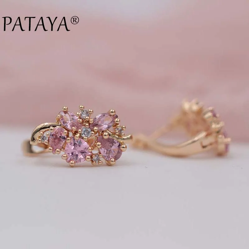 Pataya Multi-Цветной Зеленый Натуральный циркония серьги 585 розовое золото RU Hot эксклюзивные Дизайн Jewelry Женская водонепроницаемая grop серьги