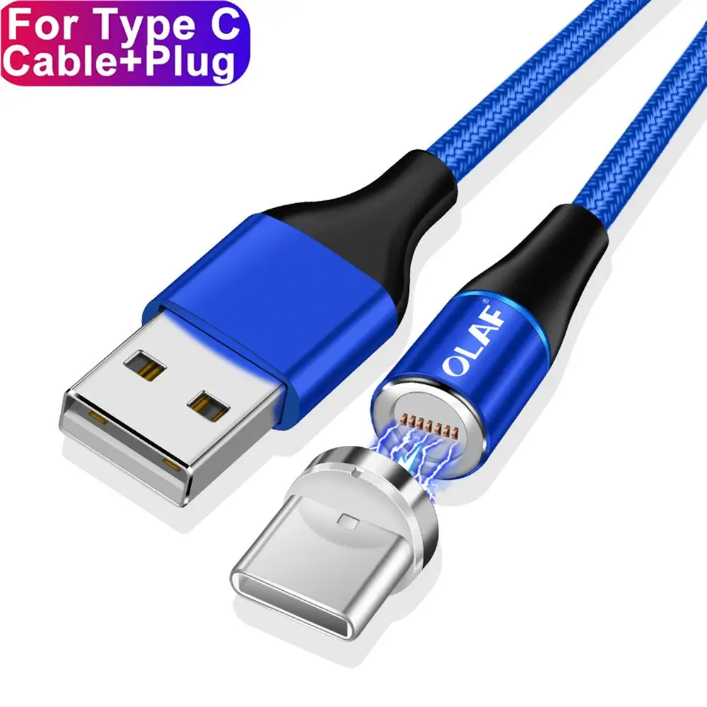 Олаф светодиодный магнитный кабель 3A для iPhone samsung huawei Xiaomi Micro usb type c Quick Charge 3,0 Быстрый Магнитный usb-кабель для зарядки - Цвет: For Type C Blue