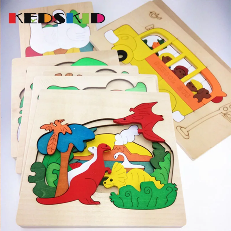 Обучающие деревянные игрушки для детей многослойный мультяшный 3D пазл с