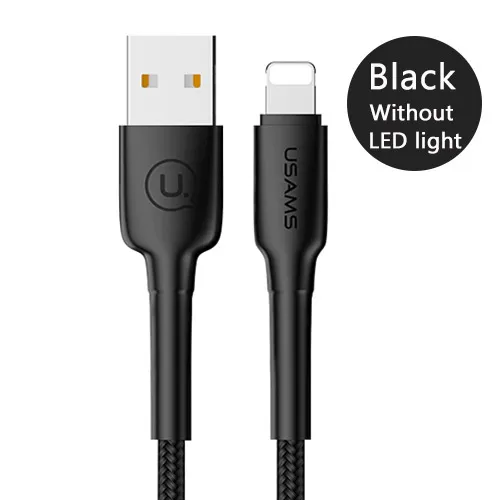 Without LED Black SR USAMS USB кабель для iPhone X XS MAX XR 8 7 6 6S Plus 5 5S, быстрое зарядное устройство, светодиодный usb-кабель для синхронизации данных и быстрой зарядки для Apple - Цвет: Without LED Black SR