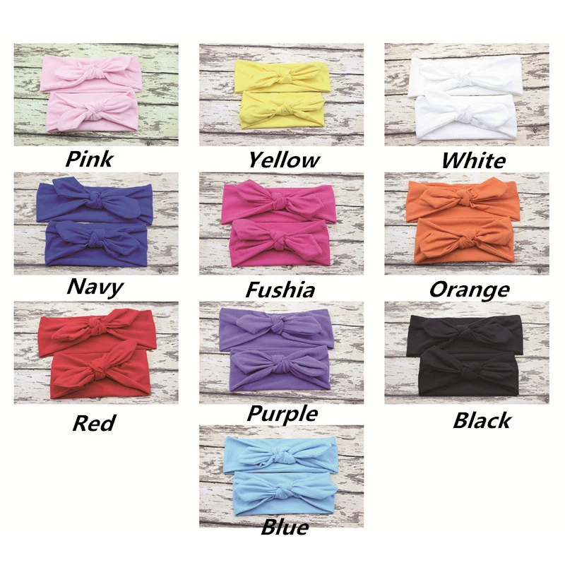 Erapinky2 Pcs/Sets Solid Rabbit Ears Headbands For Mom/Baby Bowknot Parent-child Hair Accessories Cotton Head Wrap Baby Headwear |