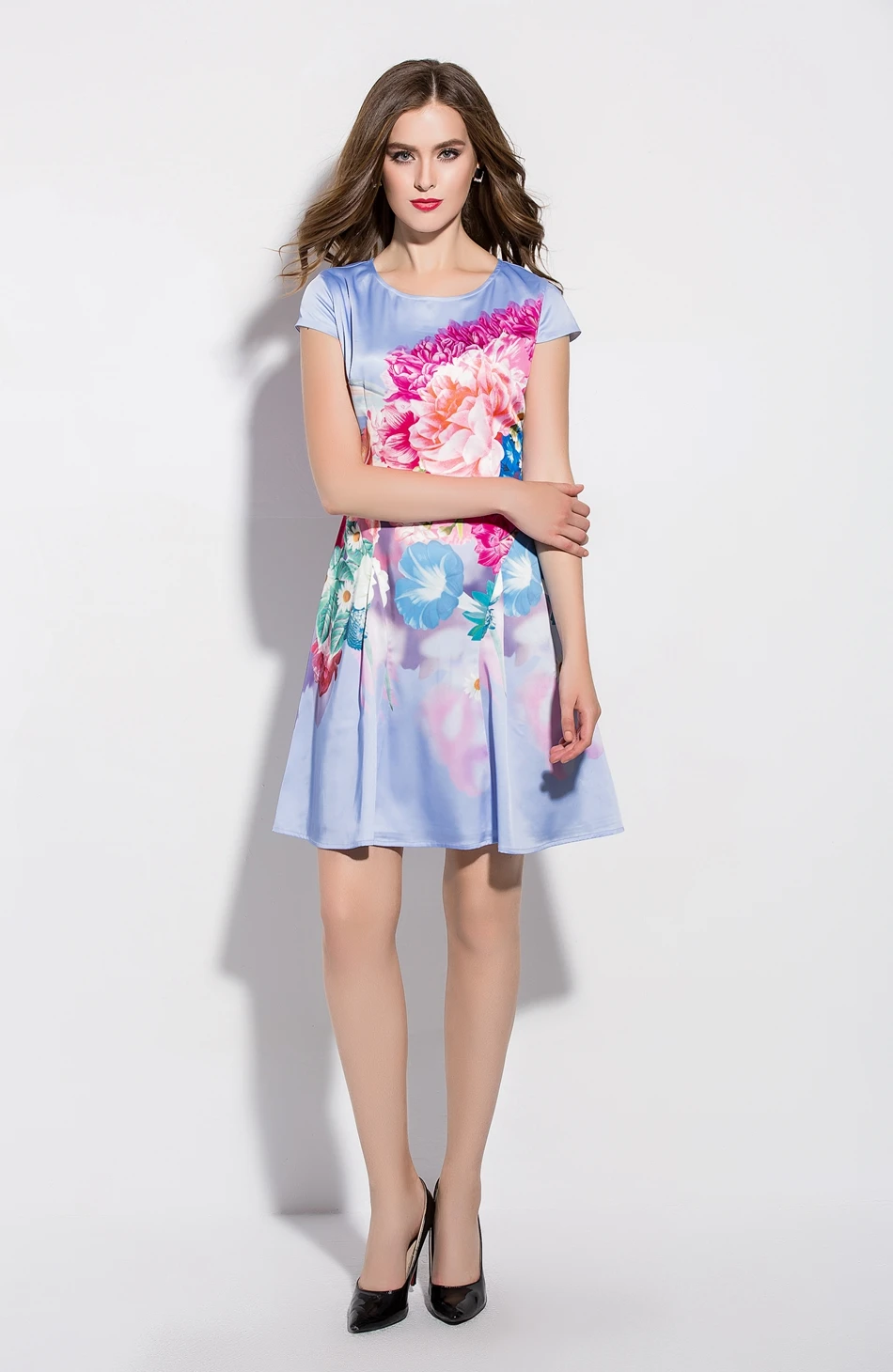 Горячая! продажа 2016 Лето Новые женские Платья Роскошные Цветочные Печати Женщины