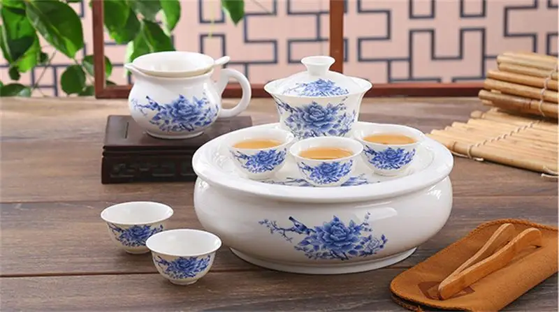Набор из 8 предметов чайный набор gongfu тонкой костяной фарфора семейный китайский